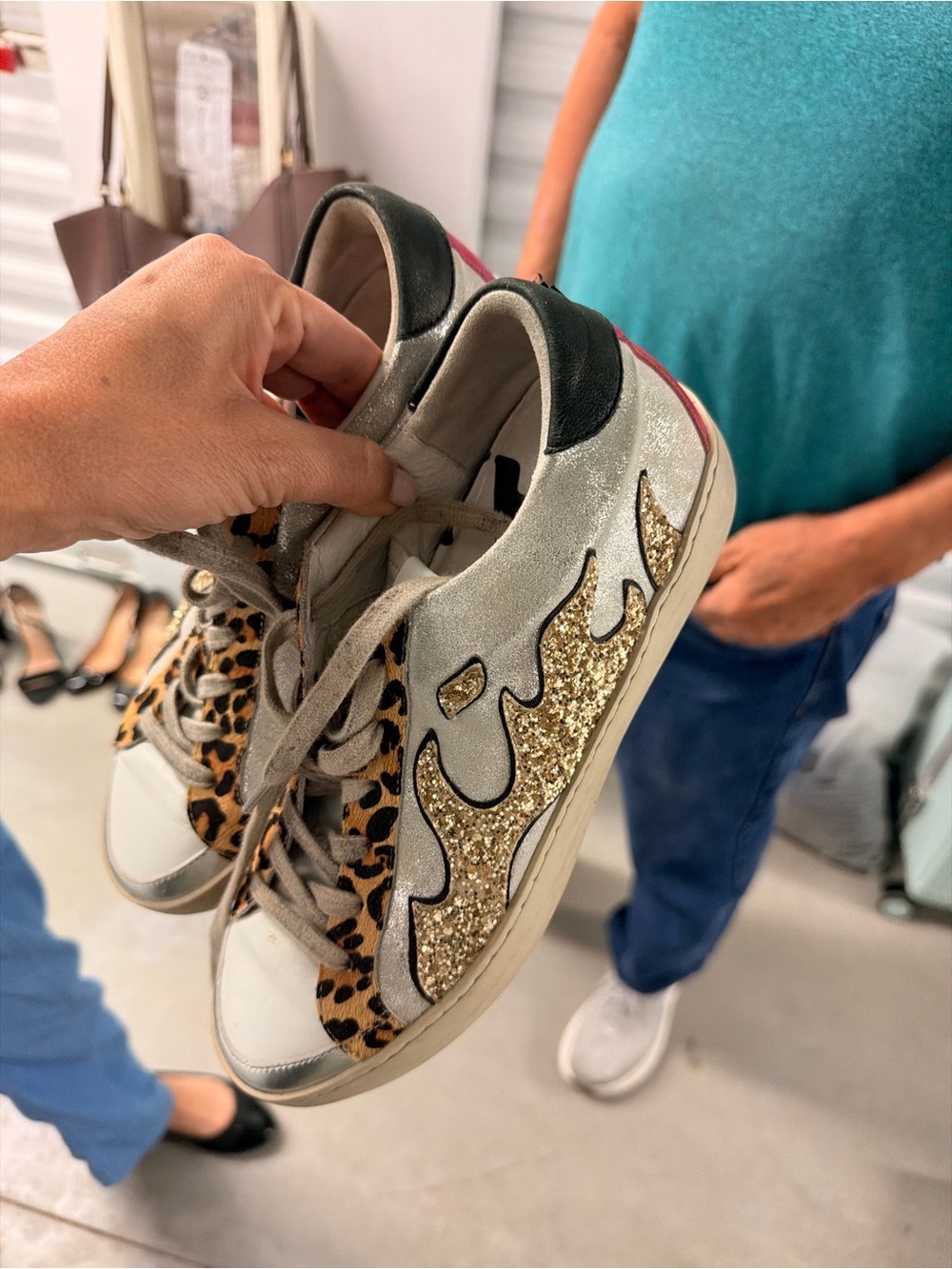 Glitter Flame Leopard Accent Sneakers - Multicolor